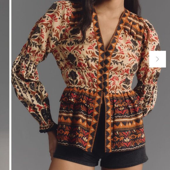 FARM Rio Long-Sleeve V-Neck Printed Blouse - Picture 1 of 9